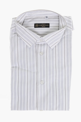 Cotton Shirt with Balanced Stripe Motif