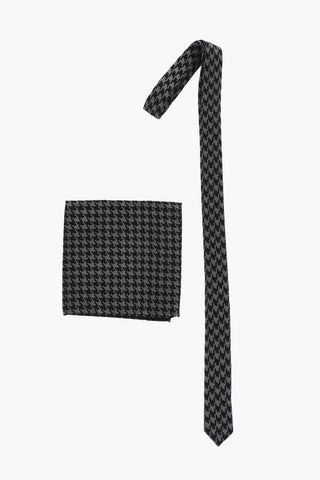 CC COLLECTION Houndstooth Patterned Pocket Square and Tie Set