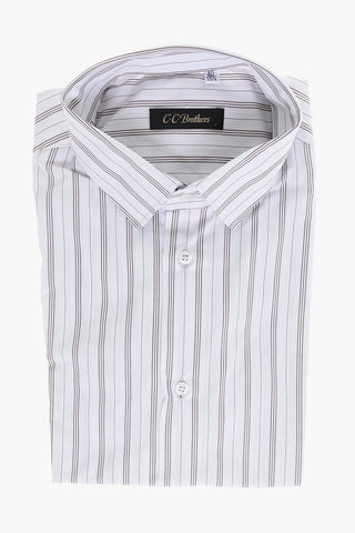 CC BROTHERS Cotton Shirt with Balanced Stripe Motif