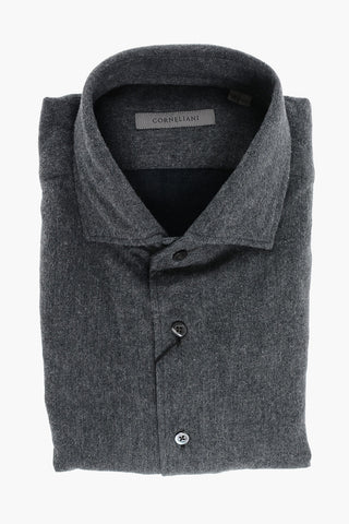 Cotton Flannel Shirt with Standard Collar