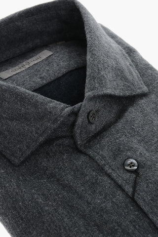 Cotton Flannel Shirt with Standard Collar