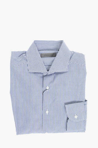 Camicia in Popeline a Righe con Collo Francese