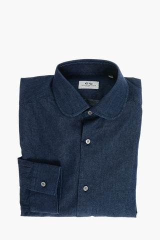 CC COLLECTION Dark Washed Denim Shirt with Round Collar