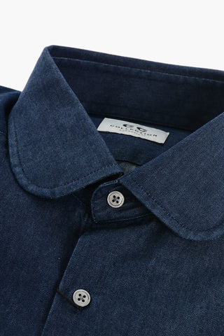 CC COLLECTION Dark Washed Denim Shirt with Round Collar