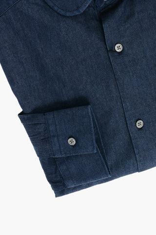 CC COLLECTION Dark Washed Denim Shirt with Round Collar