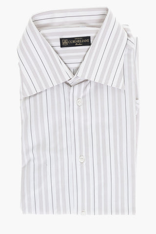 Cotton Shirt with Balanced Stripe Motif