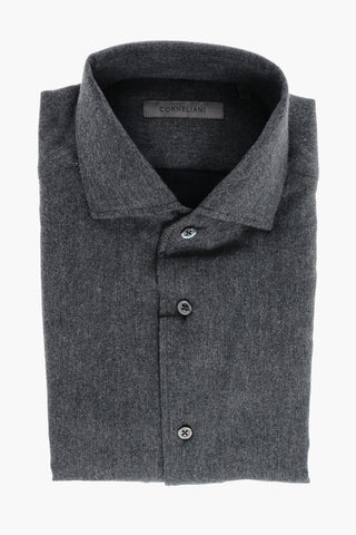 Cotton Flannel Shirt with Standard Collar