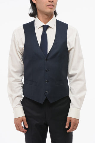CERIMONIA ACADEMY Geometric Pattern Waistcoat with Five Buttons