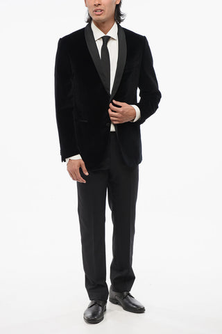 Velvet Single-Breasted ACADEMY CERIMONIA Blazer With Satin Shawl Lapel