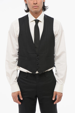 Stitches Lapel Vest with Satin Buttons
