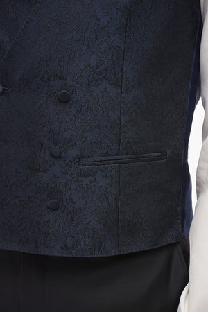 CODE Double-Breasted Waistcoat with Damask Pattern