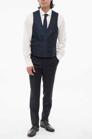 CODE Double-Breasted Waistcoat with Damask Pattern