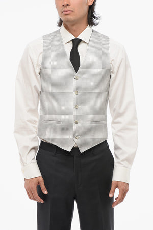 CC COLLECTION 5-Button Waistcoat with Polka Dot Pattern and Welt Pockets
