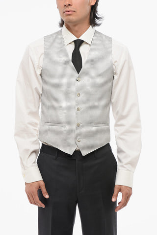 CC COLLECTION 5-Button Waistcoat with Polka Dot Pattern and Welt Pockets