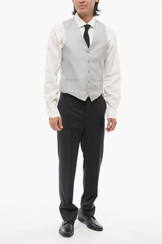 CC COLLECTION 5-Button Waistcoat with Polka Dot Pattern and Welt Pockets