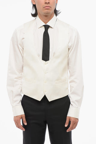 Gilet In Seta Ricamata 4 Bottoni Con Tasche A Filo