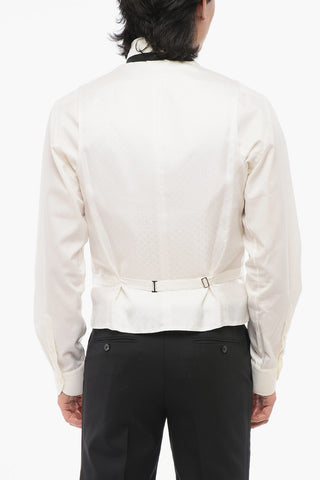 Gilet In Seta Ricamata 4 Bottoni Con Tasche A Filo