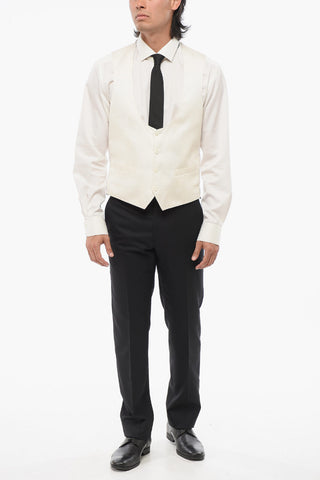 Gilet In Seta Ricamata 4 Bottoni Con Tasche A Filo