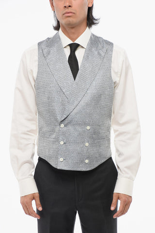 CODE Double-Breasted Silk-Blend Vest with Pattern and Peak Lapel