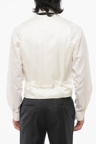 CODE Double-Breasted Silk-Blend Vest with Pattern and Peak Lapel