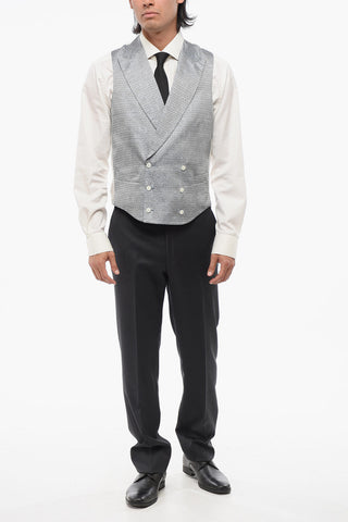 CODE Double-Breasted Silk-Blend Vest with Pattern and Peak Lapel