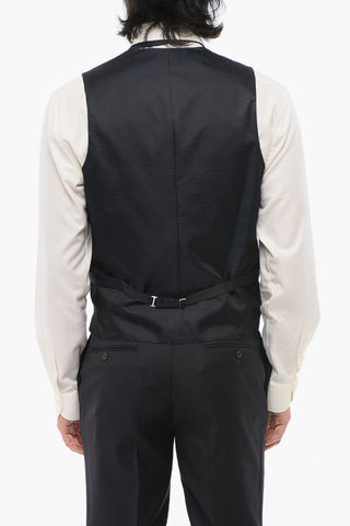 CODE Gilet in Misto Seta con Motivo Geometrico a Contrasto