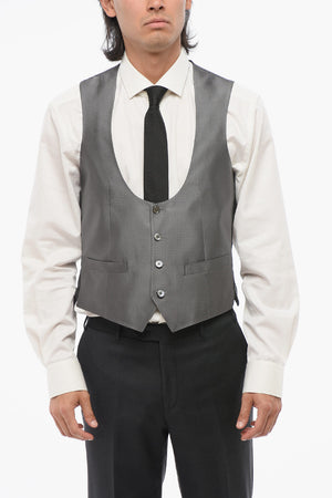 Silk 4-Button Embroidered Waistcoat with Welt Pockets