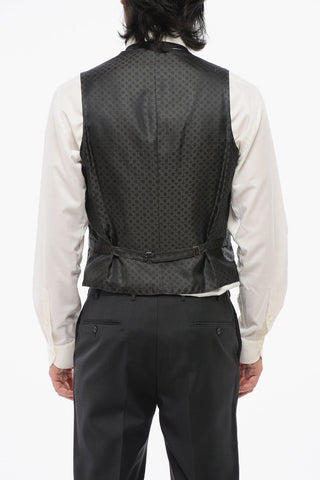 Gilet In Seta 4 Bottoni Ricamato Con Tasche A Filo