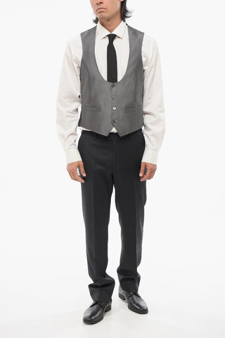 Bestickte Weste aus Seide, 4 Knöpfe, mit Leistentaschen