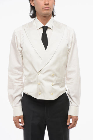 CERIMONIA ACADEMY Silk Double Brested Vest with Peak Lapel