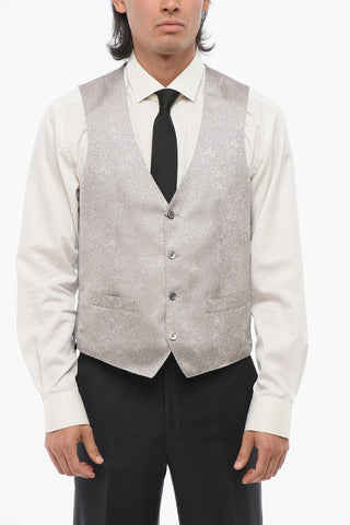 Gilet In Seta ACADEMY 4 Bottoni Ricamato Con Tasche A Filo