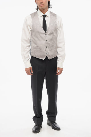 Gilet In Seta ACADEMY 4 Bottoni Ricamato Con Tasche A Filo