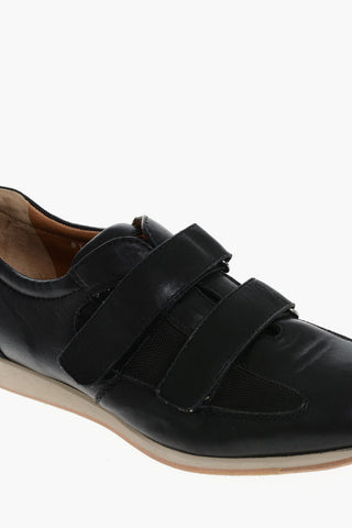 ID Leather and Fabric Low-Top Sneakers with Touch Strap Closure