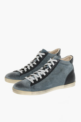 Sneakers Alte in Pelle e Suede con Lacci a Contrasto
