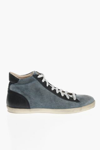 Sneakers Alte in Pelle e Suede con Lacci a Contrasto