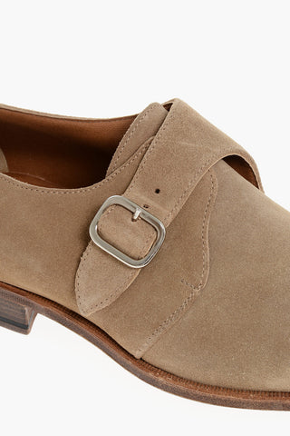 Suede Monk Shoes with Silver-Tone Buckle