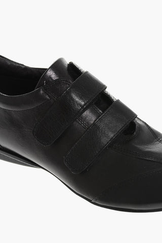 Scarpe in Pelle a Tinta Unita con Chiusura in Velcro