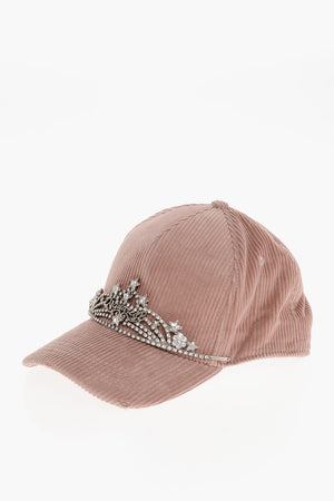 Ribbed Velour Baseball Cap TIARA With Metal Detail Embellished With Rhinestones