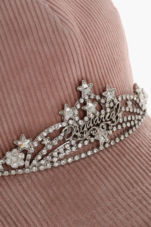 Ribbed Velour Baseball Cap TIARA With Metal Detail Embellished With Rhinestones