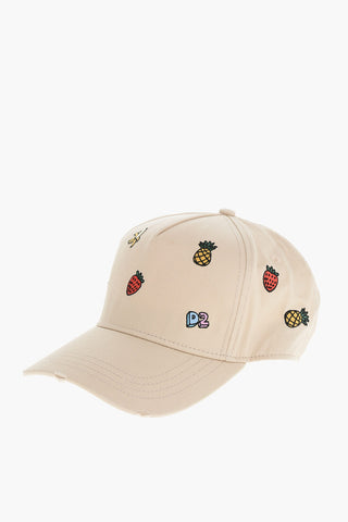Gabardine Cotton Cap with Embroidered Fruits