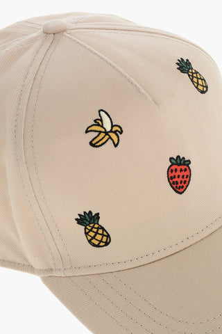Gabardine Cotton Cap with Embroidered Fruits