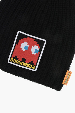 PAC-MAN Solid Color Wool Blend Beanie with Contrasting Patch