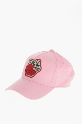 Solid Color BITE THE APPLE WITH LOVE Cap with Contrasting Patch