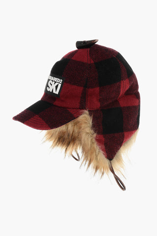 SKI Buffalo Checked Cap with Faux Fur Details