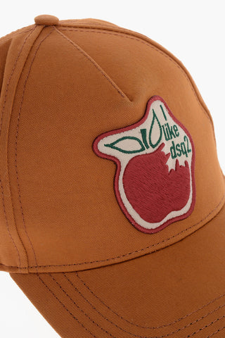 Solid Color BITE THE APPLE WITH LOVE Cap with Contrasting Patch