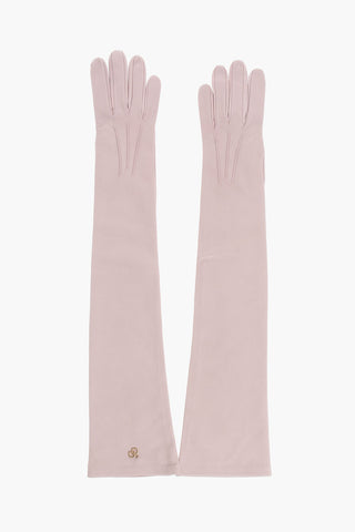 Solid Color Leather Opera Gloves with Golden Detail