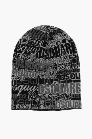 Beanie in Lana con Logo All-Over