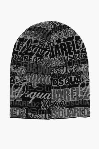 Beanie in Lana con Logo All-Over