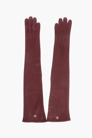 Solid Color Leather Opera Gloves with Golden Detail