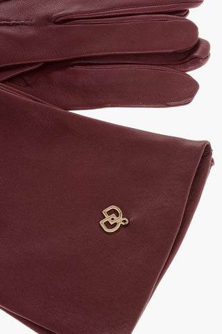 Solid Color Leather Opera Gloves with Golden Detail